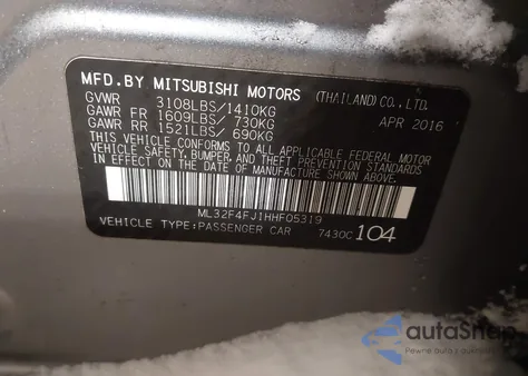 2017 Mitsubishi Mirage G4 Se из США, поврежденный, VIN ML32F4FJ1HHF05319